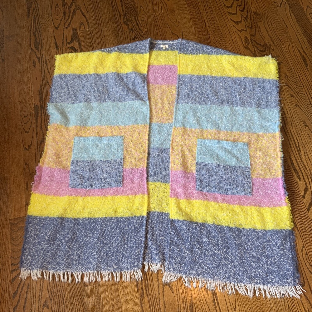 Aerie Womens Sweater Duster Maxi Rainbow Cape OS Boho Festival Indie Oversized